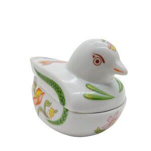 Prestige Porcelain Bird Trinket Box floral butterflies white